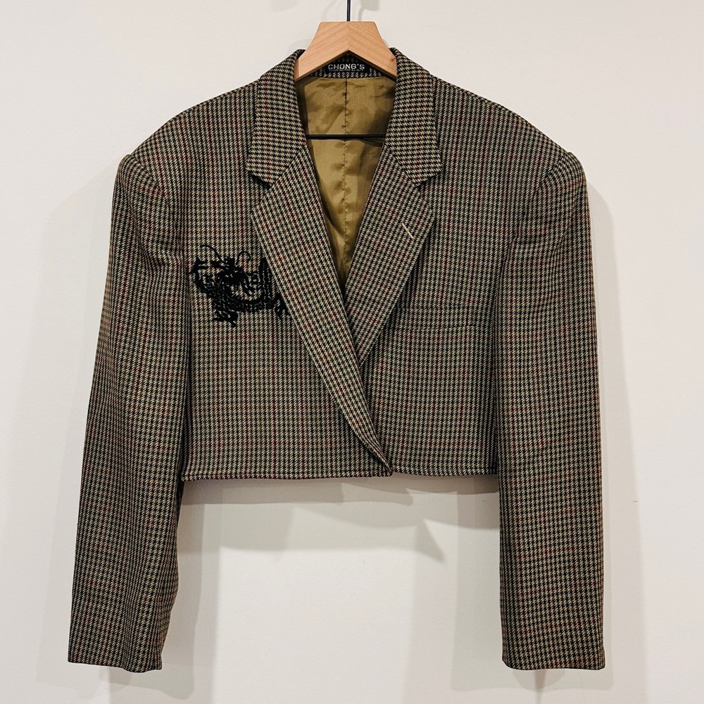 Refashioned Vintage Multicolor Houndstooth Mens Blazer Cropped Oversized OOAK XL
